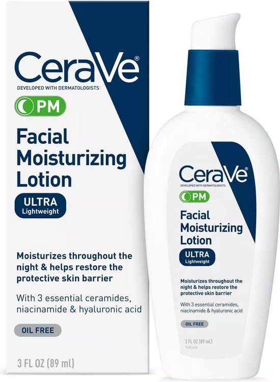 CeraVe PM Gezichtsverzorging – Hydraterende Dag- & Nachtcrème met SPF 30, Hyaluronzuur & Niacinamide