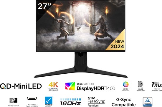 TCL 27R83U Monitor - 27 inch 4K Mini LED Gaming - QLED - HDR1400