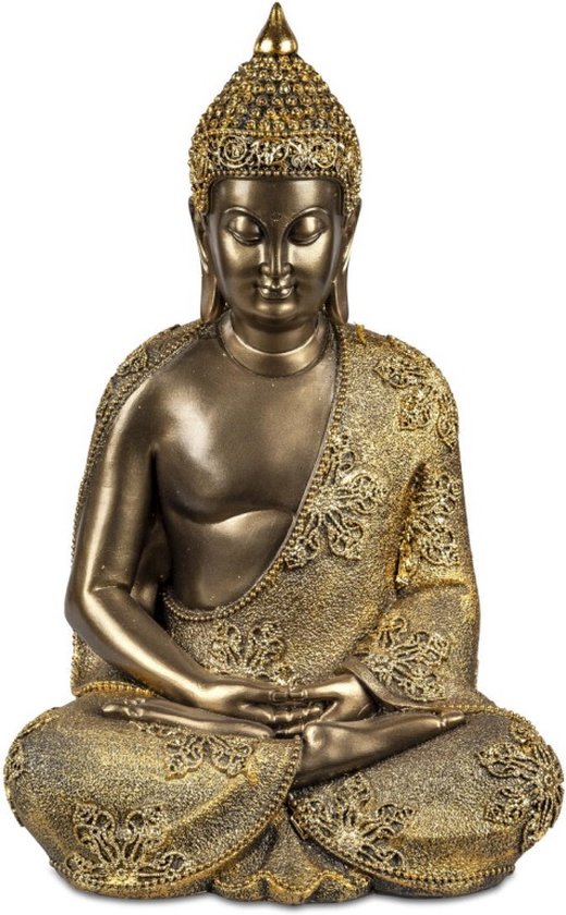 Bouddha - Bouddha - 43x28x24cm - Or - Marron - Polyrésine - Paix - Geluk