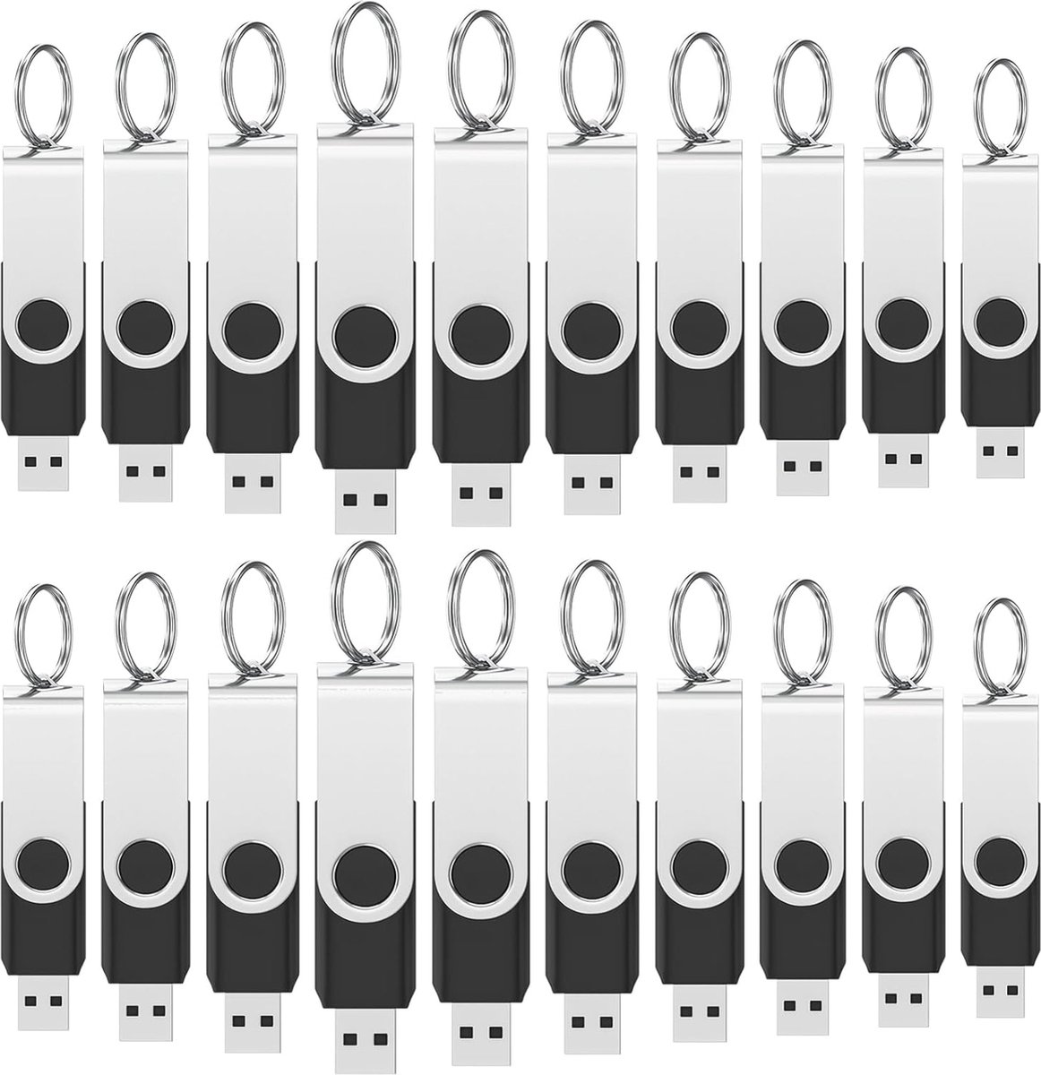 20 stuks 2 GB USB 2.0 Flashdrives met Sleutelhangers - Draaibare Geheugensticks voor PC en Laptop