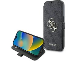 Guess 4G Big Metal Logo Book Wallet Case hoesje voor Apple iPhone 16 - Zwart