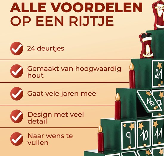 Spielwerk Adventskalender Pyramide – 24 Vakjes - 45x45x7cm - Groen