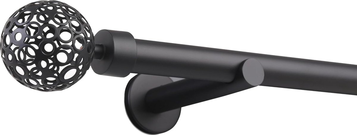 Gordijnroede op maat 25 mm met wandsteun en eindstukken - Zwart Mat zonder ringen 120 cm