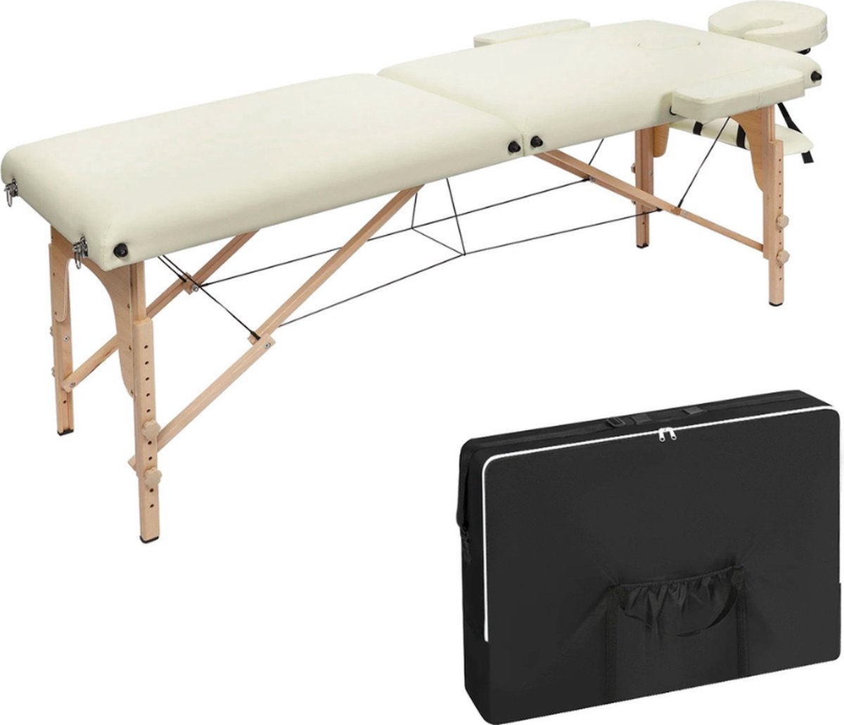 Goedkoopste Massagetafel - Massagetafel inklapbaar - Massage bed - In Hoogte verstelbaar - Hoofdsteun - Armleuningen - Opbergtas - 185X58.5cm - Beige