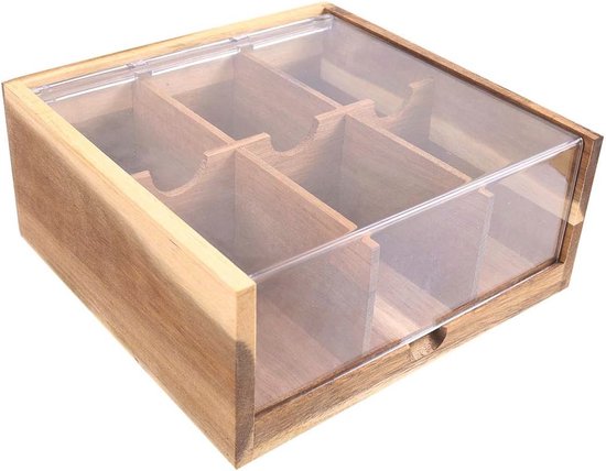 HTB Theezakje opslag, geschenkdoos 6 compartimenten acacia hout