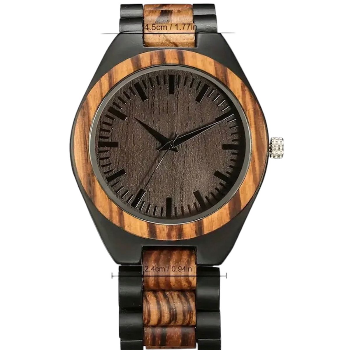 Luxe-Houten Herenhorloge - Hout - Verstelbare Band - Bruin en Zwart - Met Luxe Doos