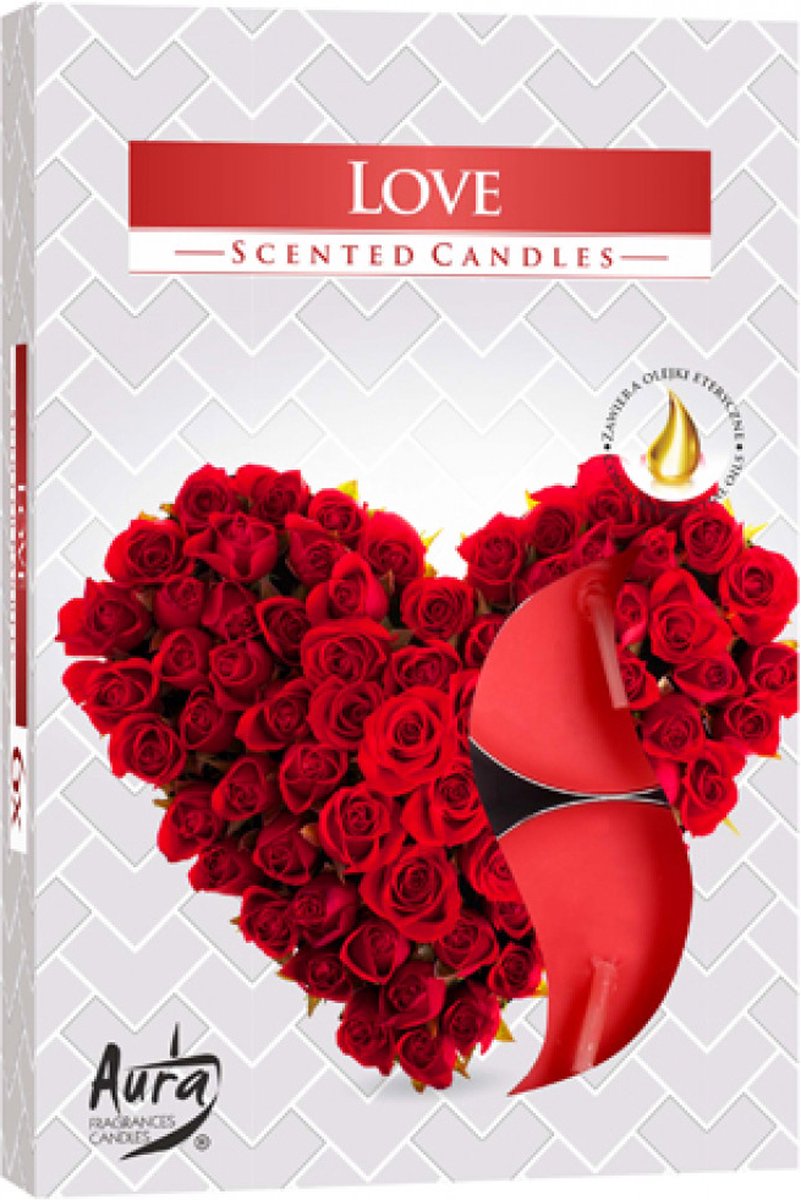 Aura - Geur Theelichtjes / Geurkaarsen / Geur Waxinelichtjes / Scented Candles - Love - 1 doosje met 6 waxinelichtjes