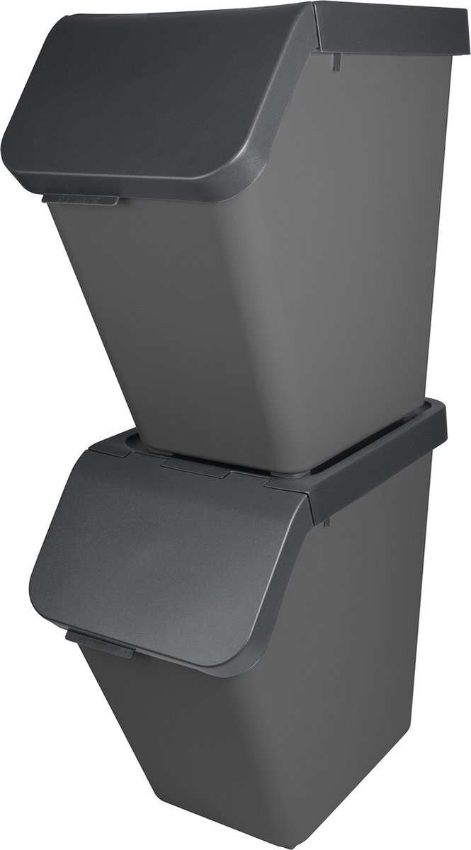 Goedkoopste Sunware - Sunware Sigma home Prullenbak Stapelbaar - 40L - Set van 2 - Antraciet- GRATIS stickervel