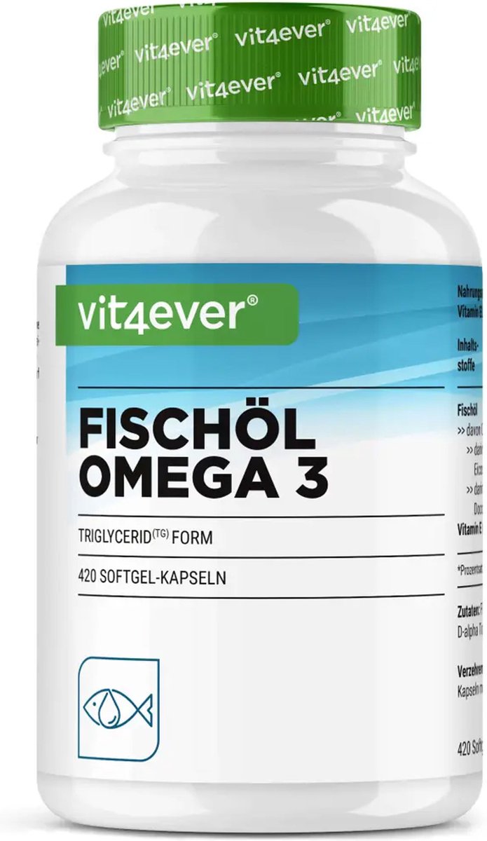 Goedkoopste Omega 3 Visolie Triglyceride Vorm - 420 Capsules - 1000mg visolie per capsule en de omega 3 vetzuren EPA en DHA - Duurzame Visvangst - Hoge Zuiverheid Vit4ever
