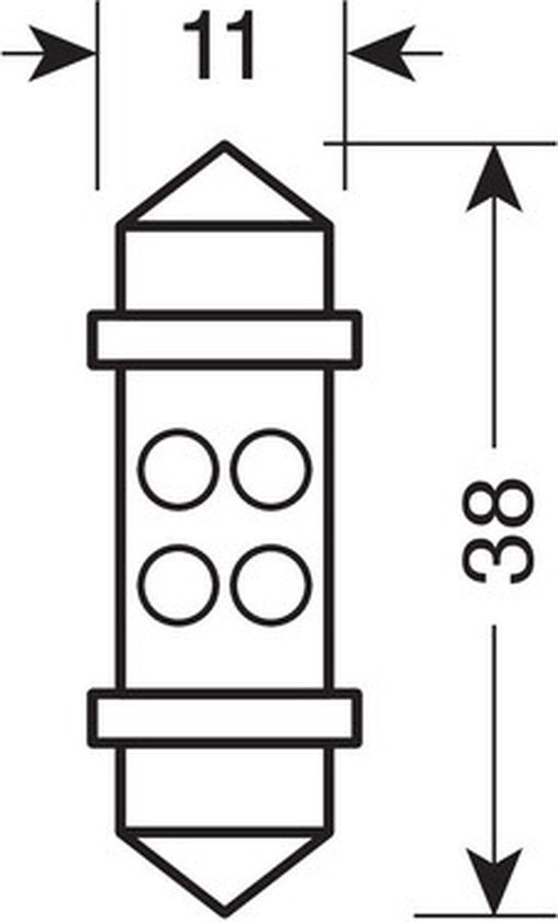 Technische tekening van een lamp met afmetingen 11x38mm