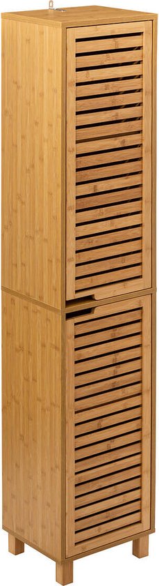 Meuble colonne en Bamboe - Meuble de salle de bain haut Sicela - 24x34x170 cm - marron