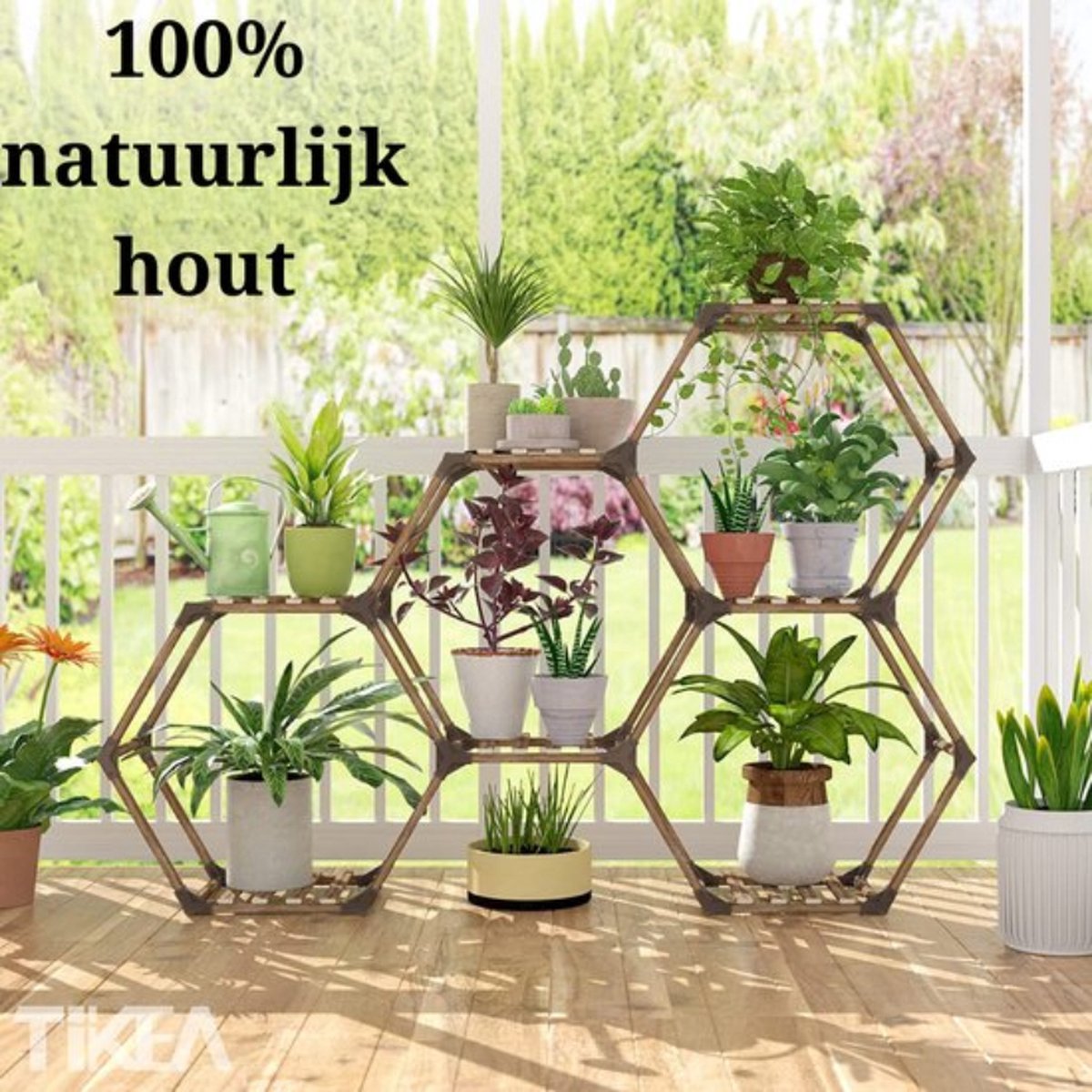 Zeshoekige plantenstandaard voor binnen en buiten hout creatief doe-het