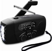 Draagbare noodradio - Powerbank 2000 mAh - Zaklamp - Solar opwindbaar - Noodpakket - Kunststof - Zwart