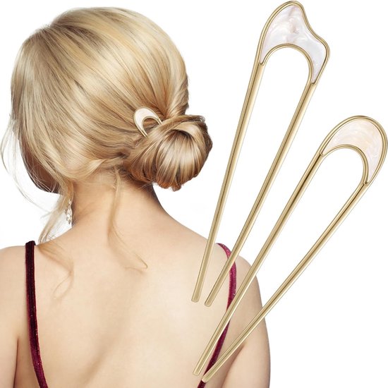 Haarpin U-vorm -Haar Pin - Hairpin Goud - Haarvork - 2 Stuck - Wit - L 11cm