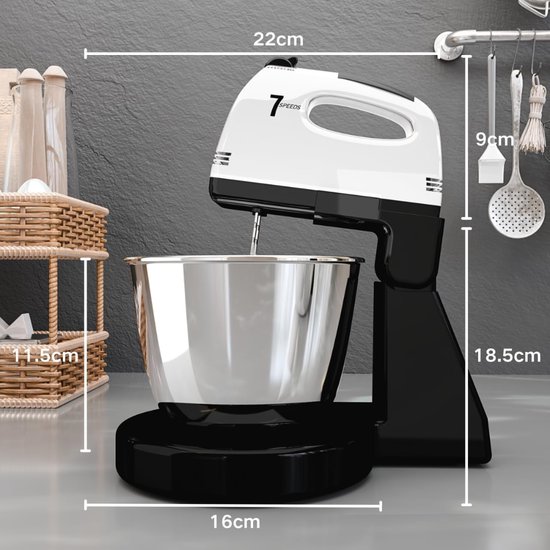 White-Label® Mixer met Mengkom - Keukenmachine - Keukenrobot - Zwart met Wit van White-Label — afbeelding 2