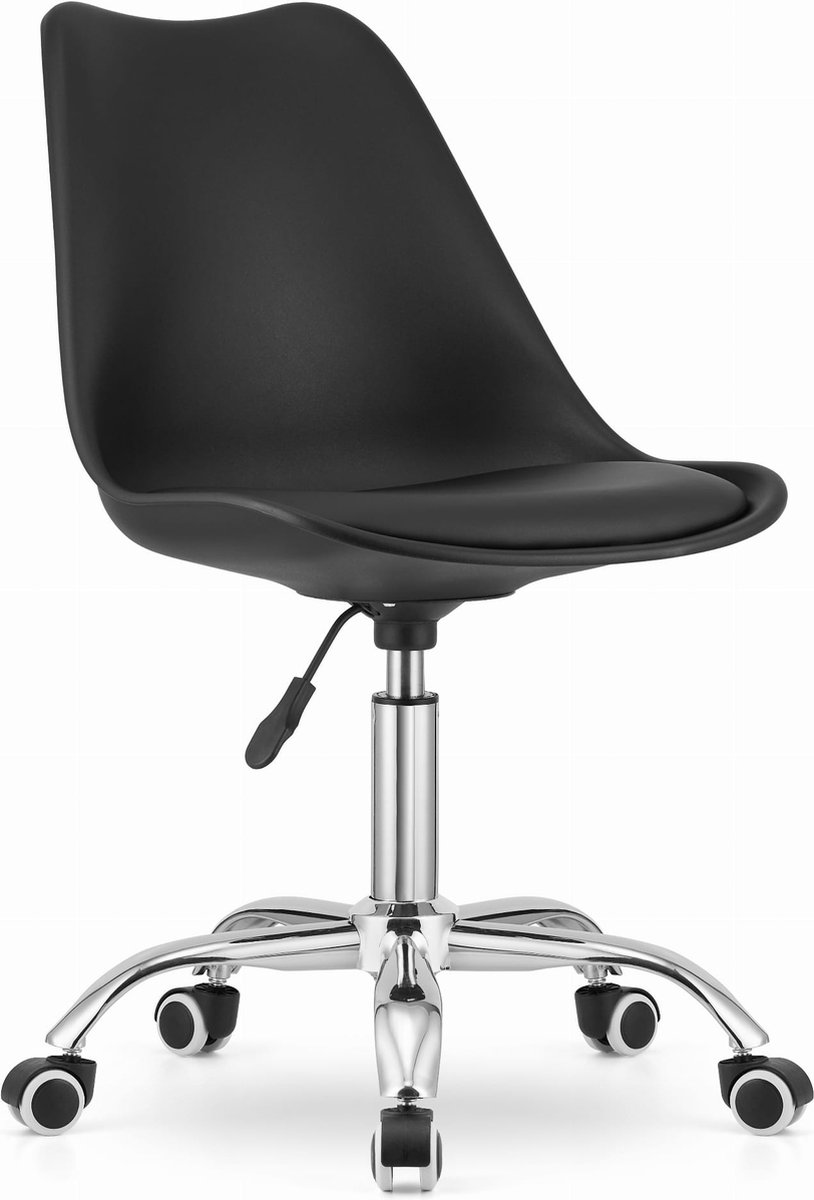 ALBA Bureaustoel Zwart, Ergonomisch Design, Verstelbare Zithoogte, Chrome Basis. Perfect voor Kinderkamer of Kantoor. Max. 110 kg