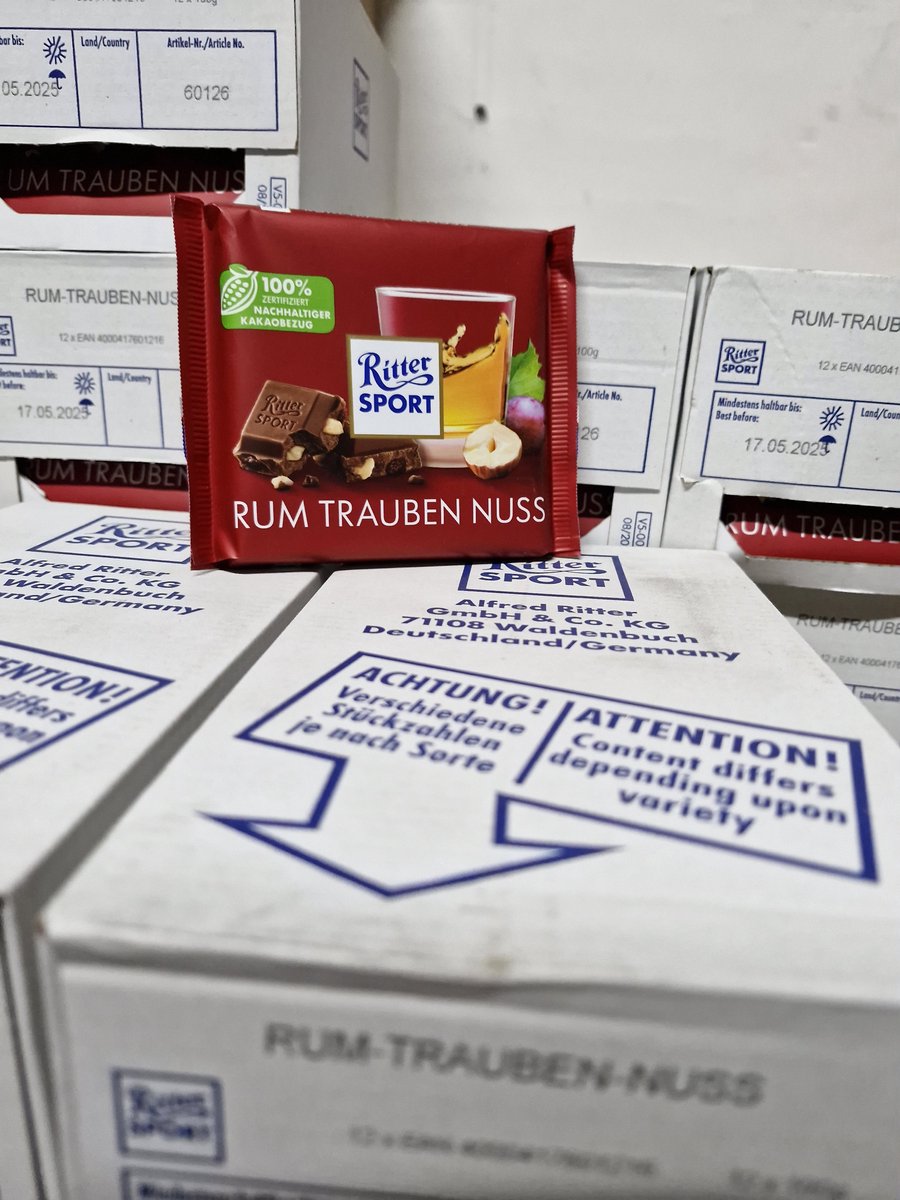 Ritter Sport - Rum Rozijnen Hazelnoten - 12x 100g