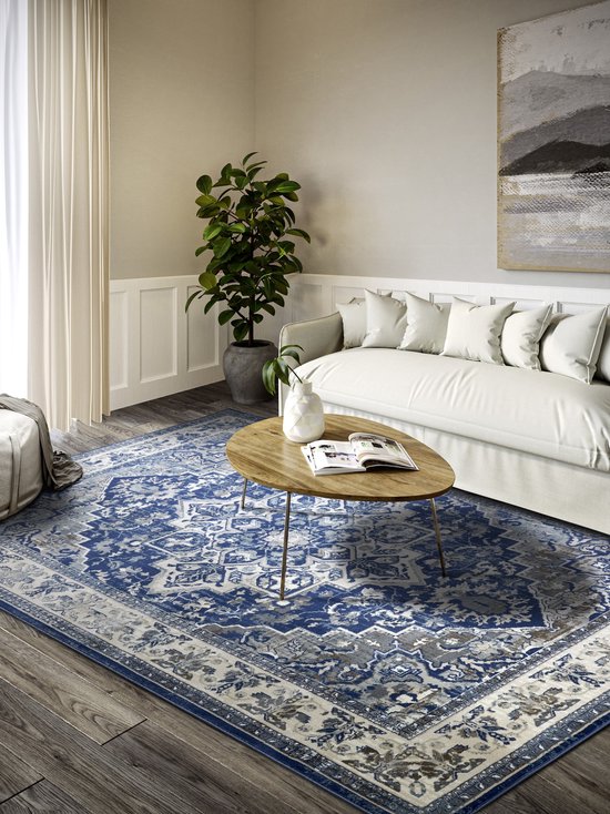 Villeroy & Boch - Tapis vintage à poils ras Jehanne - Blauw / Crème 200x280 cm