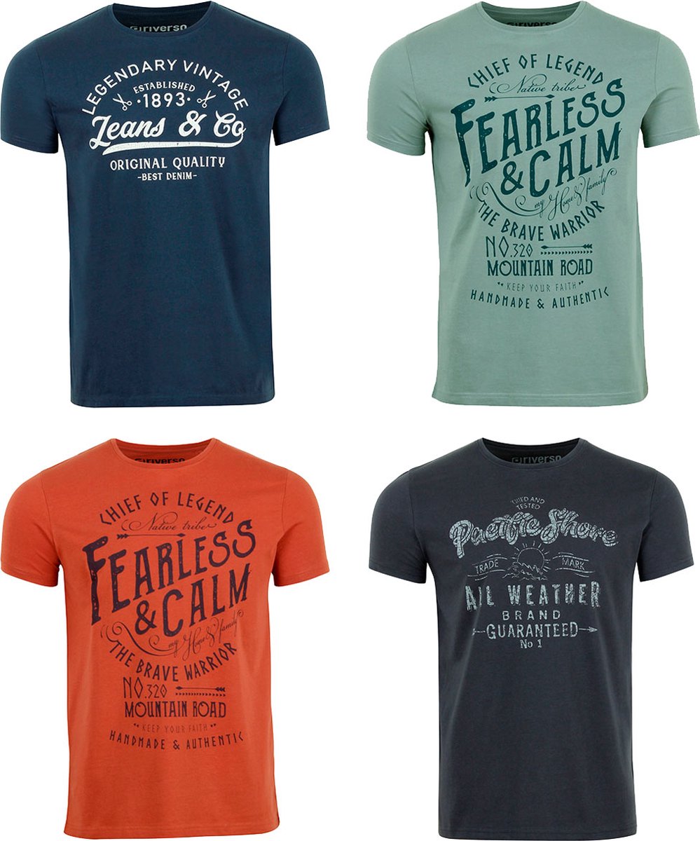 riverso Heren T-Shirt RIVLeon 4 Pack regular fit Veelkleurig S Ronde Hals Volwassenen - gemaakt van 100% katoen