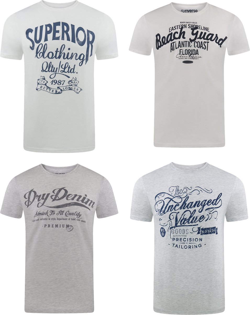 riverso Heren T-Shirt RIVLeon 4 Pack regular fit Veelkleurig L Ronde Hals Volwassenen - gemaakt van 100% katoen
