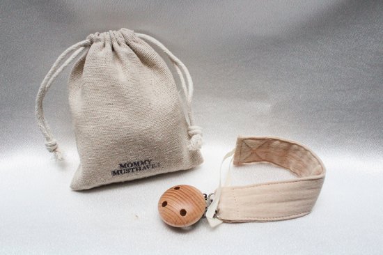 Speenkoord - katoen - beige - speenketting - fopspeen - accessoires baby - Speenkoord katoen - houten knop - baby - kraamcadeau - stof- speenkoord jongen - speenkoord meisje - feestdagen geschenk van Merkloos — afbeelding 2