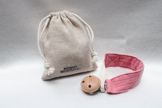 Speenkoord - katoen - Roze kleur - houten knop - fopspeen - accessoires baby - speenketting - baby - kraamcadeau - stof - speenkoord jongen - speenkoord meisje - speenkoord katoen van Merkloos — afbeelding 2