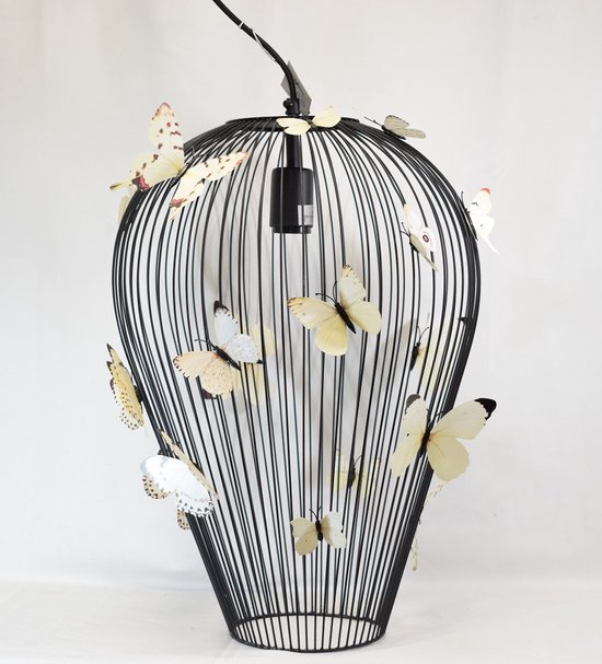 ZoeZo Design - suspension - lampe papillon - Ø 35 cm - H 53 cm - grande suspension - noir - métal - avec aimant papillon en plastique - max. 60w