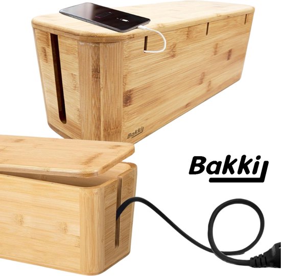 Bakki Bamboe Medium – Kabeldoos stekkerblok opberger van 100% Bamboe hout – magnetische deksel – FSC