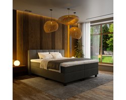 Mörgenn Boxspring Madrid - Pocketvering - Antraciet - 180x200 cm - Inclusief Dekbed en Kussens