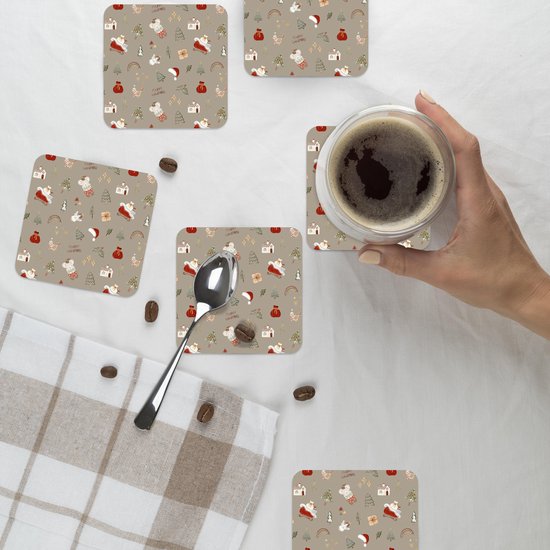 Sous-verres verres pour verres - Noël - Motifs - Sapin de Noël - Animaux - Fêtes - 10x10 cm - Sous-verres en verre - 6 pièces - Décoration de table de Noël - Décoration de table de Noël - Décoration de table