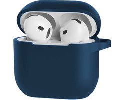 Hoesje Geschikt voor Apple AirPods 4 - Siliconen Hoes met Clip - Silicone Case Cover - Navy