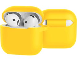 Case - Geschikt voor Apple AirPods 4 - Siliconen Hoes met Clip - Silicone Hoesje Cover - Geel