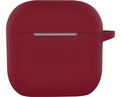 Hoesje - Geschikt voor Apple AirPods 4 - met Clip - Siliconen Hoes - Silicone Case Cover - Donkerrood