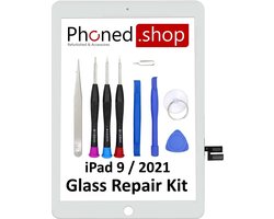 Phoned® Scherm Reparatiekit geschikt voor Apple iPad 9 / 2021 / A2602 / A2604 Hoge Kwaliteit Digitizer Scherm Display Glas Touchscreen | Inclusief Tools | 10,2 inch | Wit | Inclusief Handleiding | Phoned