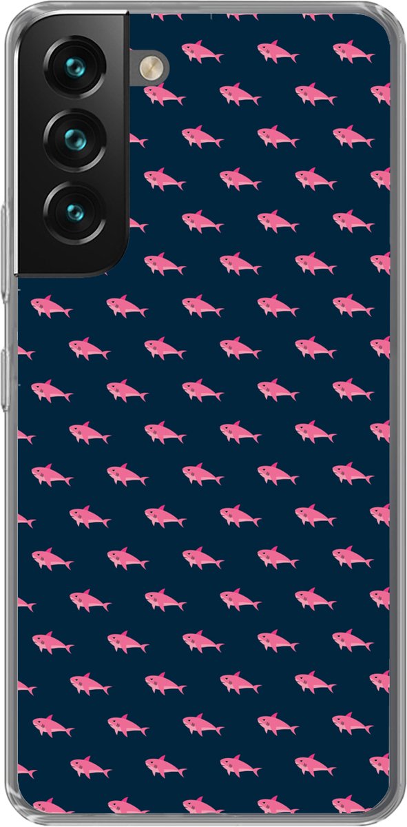 Telefoonhoesje Geschikt voor Samsung Galaxy S22 hoesje - Haaien - Roze - Blauw - Zeedieren - Siliconen Telefoonhoesje Telefoonhoesje