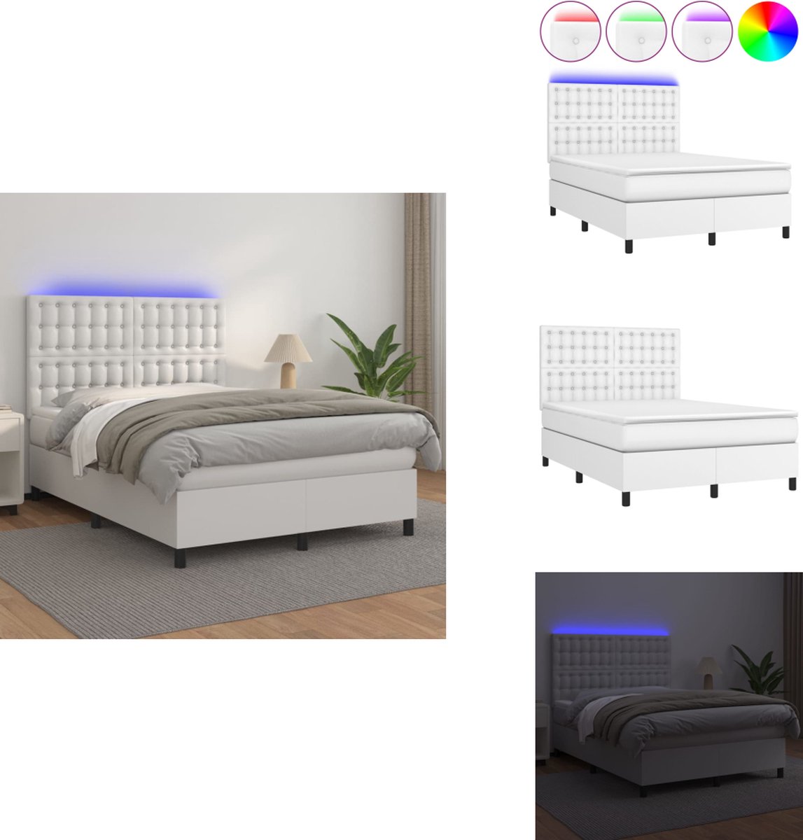 vidaXL - Boxspring - met - matras - en - LED - kunstleer - zwart - 140x190 - cm