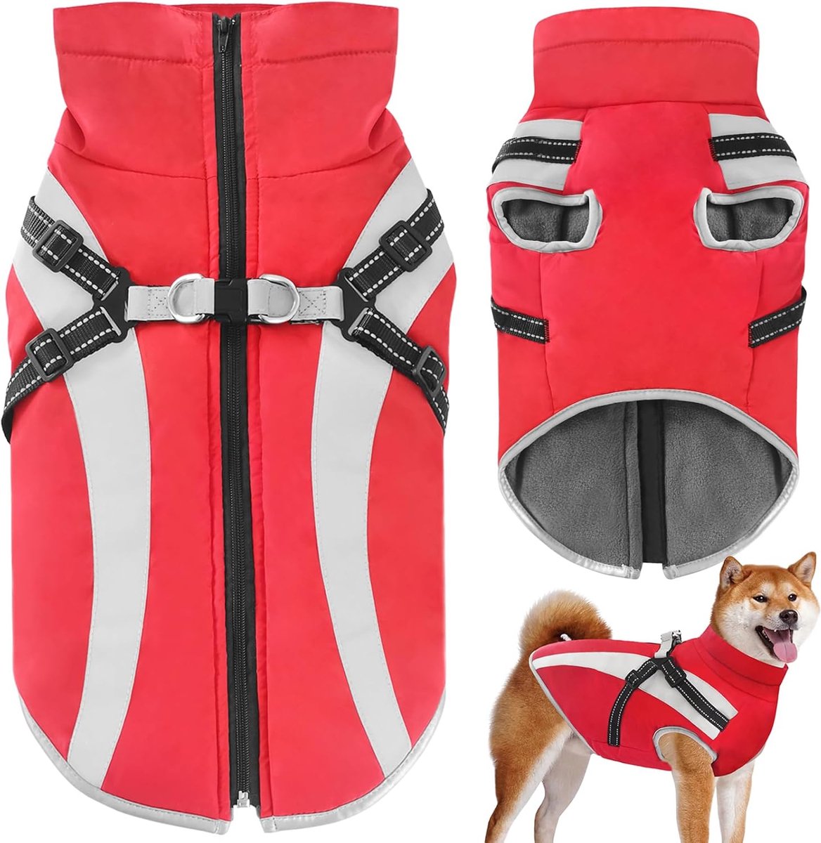 JGS ® Waterdichte Winterjas voor Honden met Verwijderbare Harnas en Reflecterende Strepen