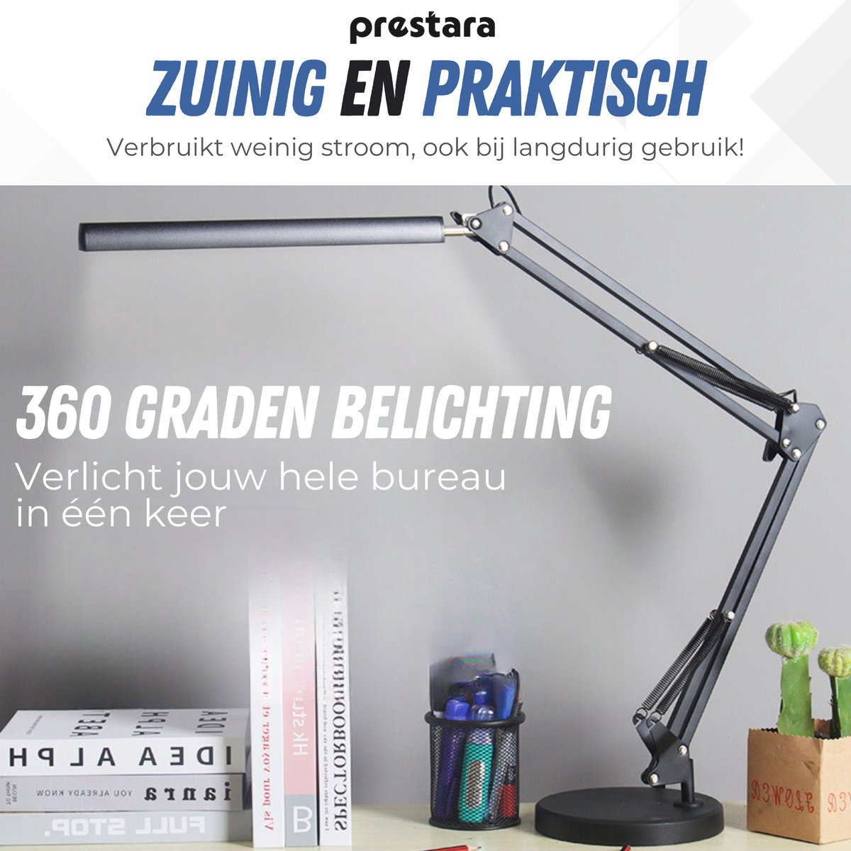 Prestara USB LED bureaulamp – dimbaar & flexibel – met verstelbare arm & klem – 37 cm hoog – zwart thumbnail 6