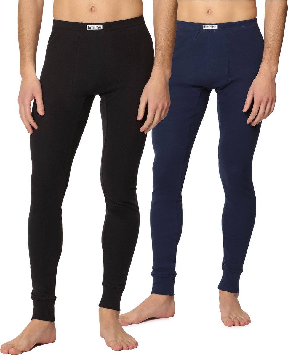 Timone Heren Thermobroek - Sport - Sporbroek - Lang - Katoen - TI-TI30-127 - 2-pack Zwart/Marineblauw - XXL