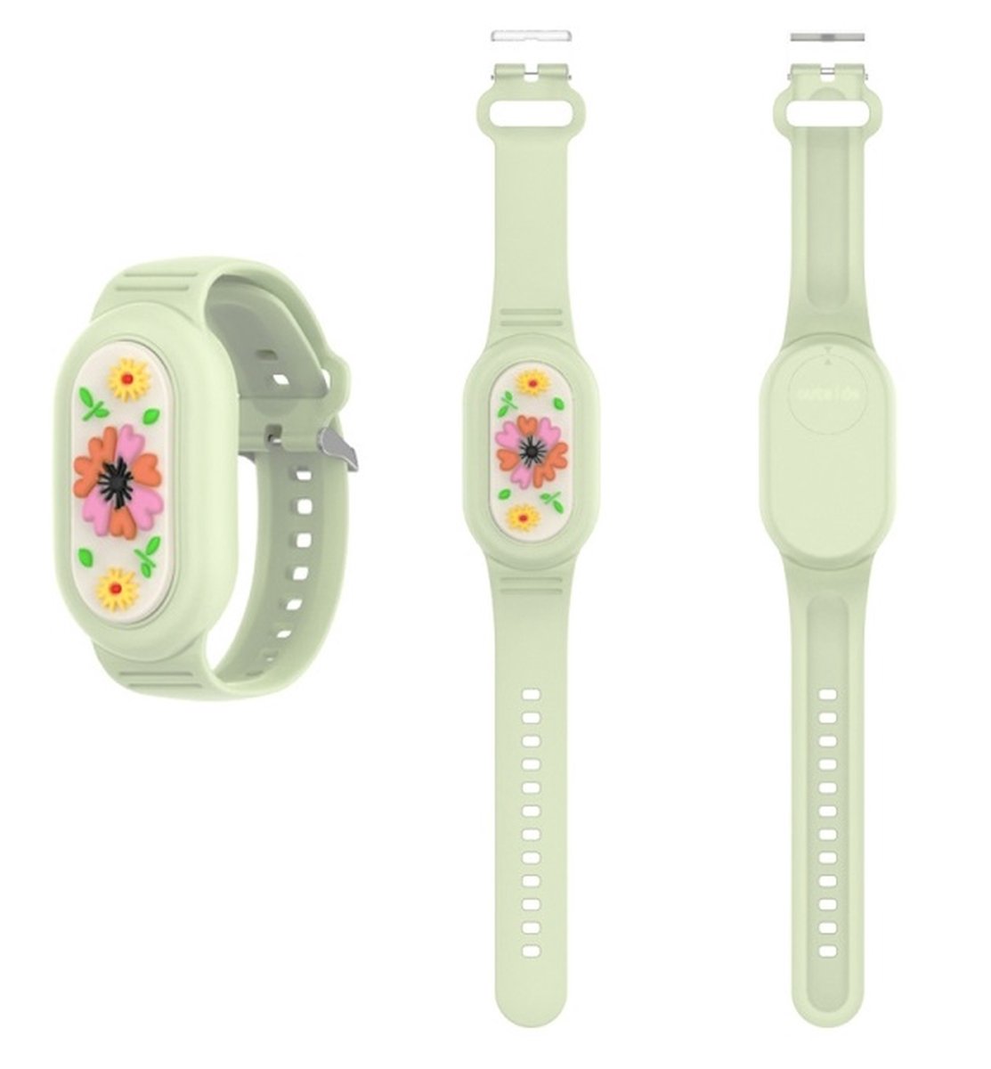 Premium Siliconen Armband met bloemen geschikt voor Samsung Smarttag 2 voor Kinderen groen | smarttag 2 sleutelhanger Hoesje Kind | Polsband GPS Horloge Kind | Tracker Houder Armband | Trackers Band | Peuter | polsband Armband | Polsband GPS