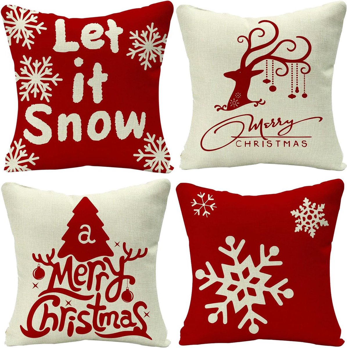 Kerst kussenslopen - 4 set kussensloop cover - gooien kussenslopen - bank kussenslopen - kerst kussenhoezen - kerst decoraties binnenkussen 40x40