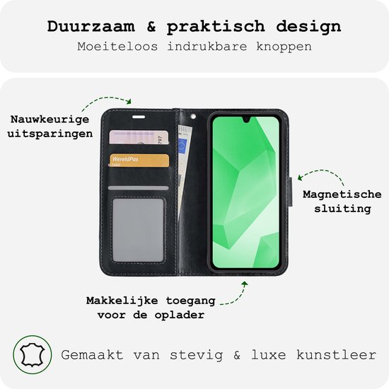 Étui pour Samsung A16, Etui Bookcase Cover Flip Case Book Cover - Étui pour Samsung Galaxy A16 Case Book Case Case - Zwart