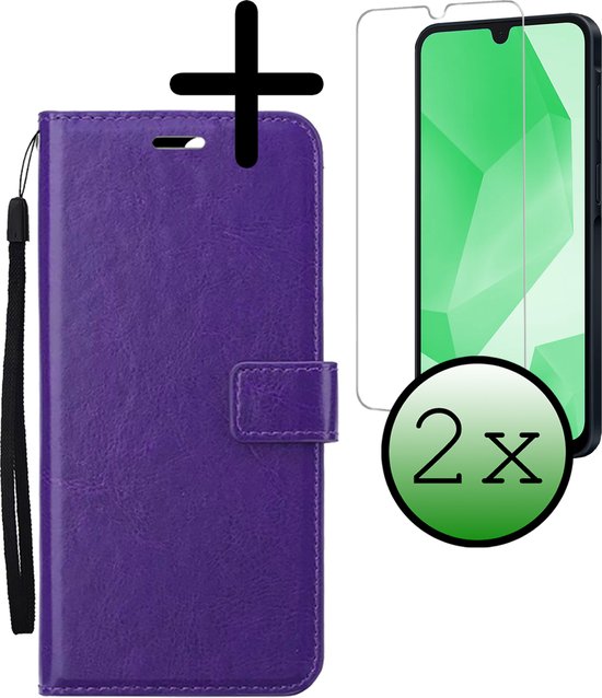 Étui pour Samsung A16, Etui Bookcase Cover Flip Case Book Cover avec 2x Protecteur d'écran - Étui pour Samsung Galaxy A16 Cover Book Case Case - Violet