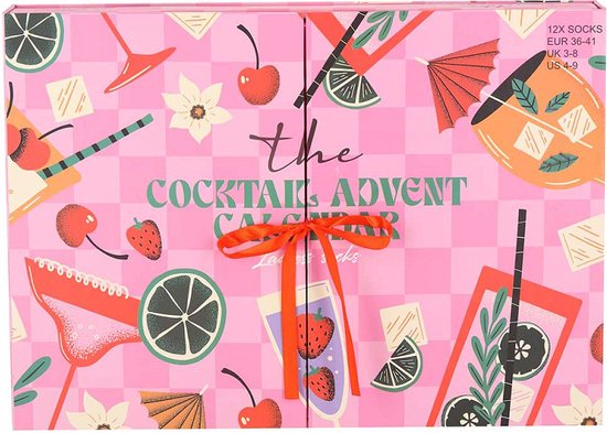 Adventskalender - Dames - Cocktail - 12 Paar sokken - Maat 36/41 - adventskalender 2024 - adventkalender - adventkalender volwassenen
