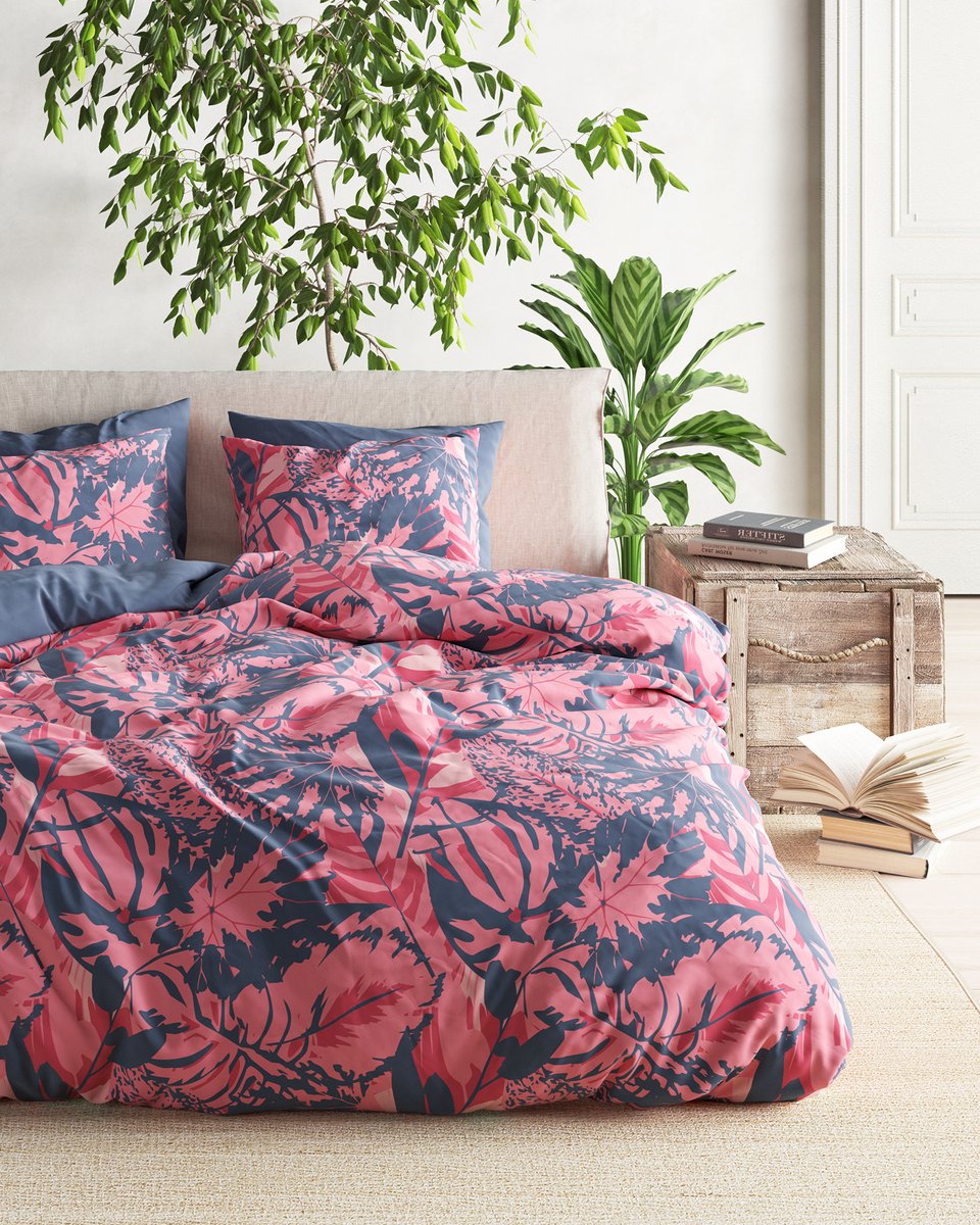 Mistral Home - DEKBEDOVERTREK - katoensatijn - 240 x 220 cm + 2x 65 x 65 cm - lits-jumeaux - effen kleur - roze
