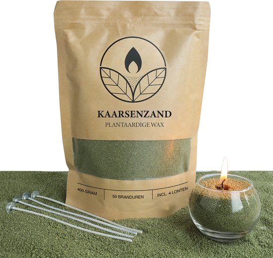 Comforder 400g Kaarsenzand Mosgroen - Burning Sand - Kaarsen Maken voor Volwassenen - 50 branduren - Met 4 lonten