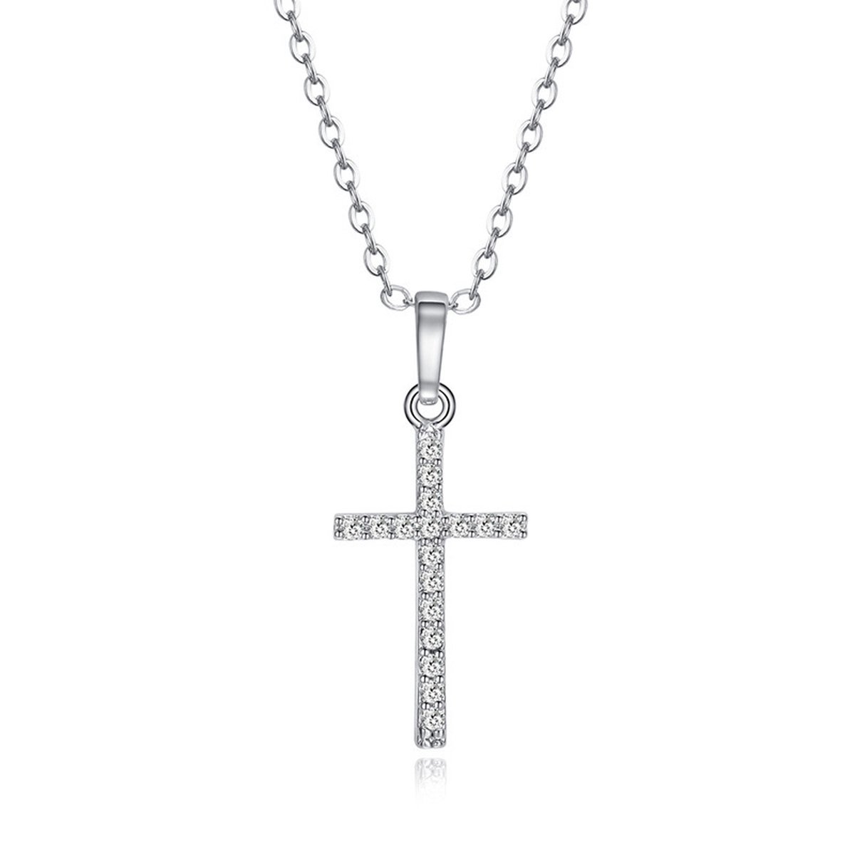 Cabantis Kruis Ketting-Ketting Dames-Ketting Heren-Cadeau Voor Vrouw -Cadeau Voor Man - Sieraden - Zilverkleurig met diamantjes 45 cm