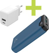 imoshion Powerbank 20000 mAh - Snellader 22.5W - USB C & USB A - Blauw & USB C / USB A Oplader Adapter 20W - Wit