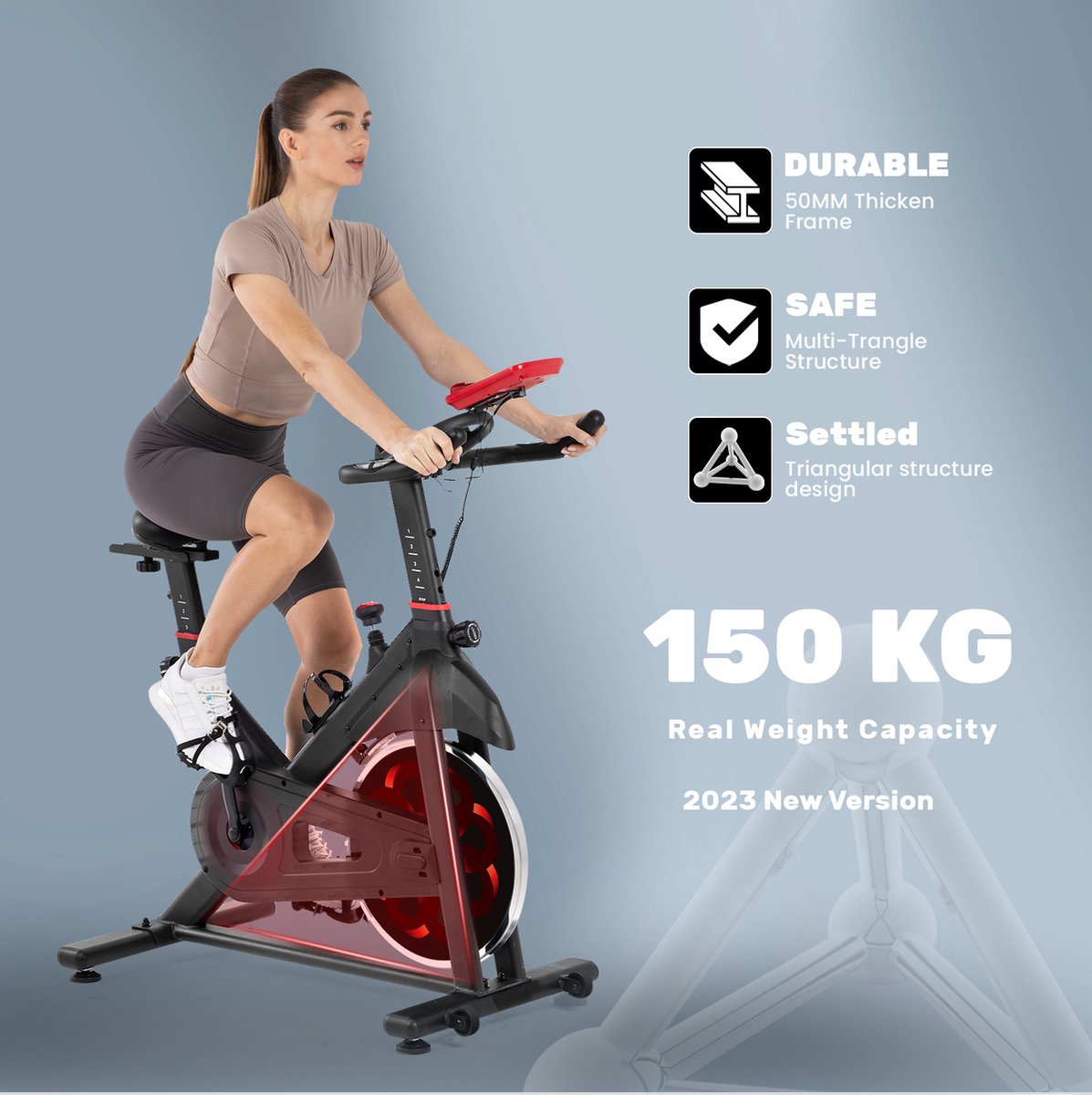 Afbeelding 2 van Magnetische Hometrainer - Indoor fitnessfiets met 10KG vliegwiel - LCD scherm - hartslagsensor - 80MM stalen constructie - 150KG capaciteit