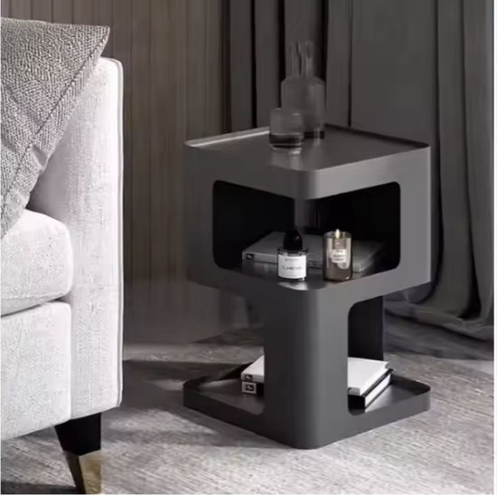 Luxaliving nachtkastje-Bijzettafel - Geometrische vorm - bijzettafeltjes woonkamer-L40xB40xH54 - Zwart Metaal - Industrieel